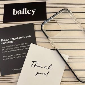 Bailey iPhone 12 pro case. Clear with black edge.